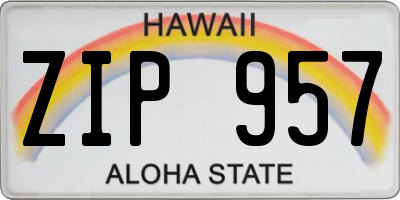 HI license plate ZIP957