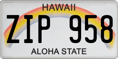 HI license plate ZIP958