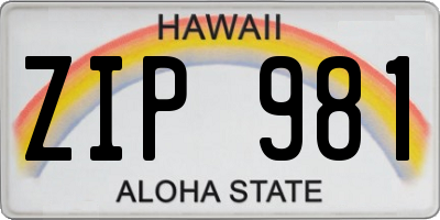 HI license plate ZIP981