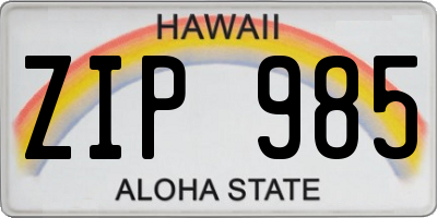 HI license plate ZIP985