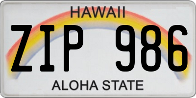 HI license plate ZIP986