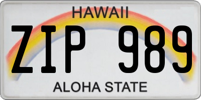 HI license plate ZIP989