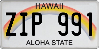 HI license plate ZIP991