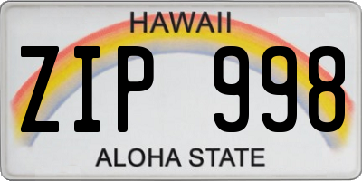 HI license plate ZIP998