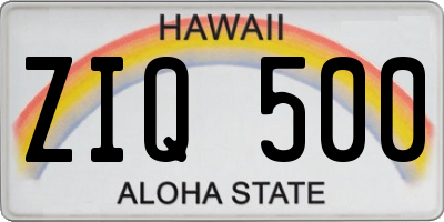 HI license plate ZIQ500