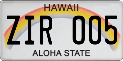 HI license plate ZIR005