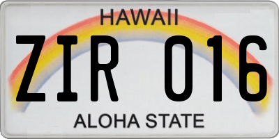 HI license plate ZIR016