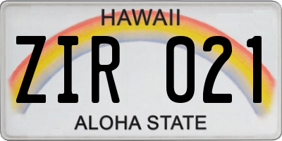HI license plate ZIR021