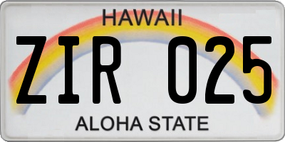 HI license plate ZIR025