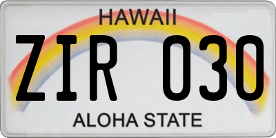 HI license plate ZIR030