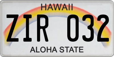 HI license plate ZIR032
