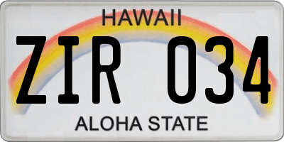 HI license plate ZIR034