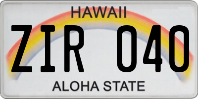 HI license plate ZIR040