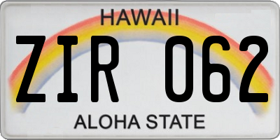 HI license plate ZIR062