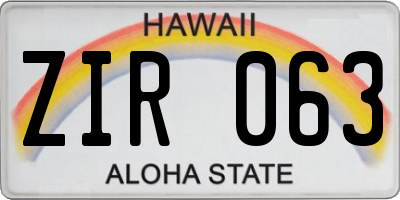 HI license plate ZIR063