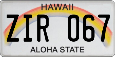 HI license plate ZIR067