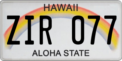 HI license plate ZIR077