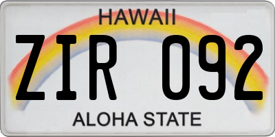 HI license plate ZIR092
