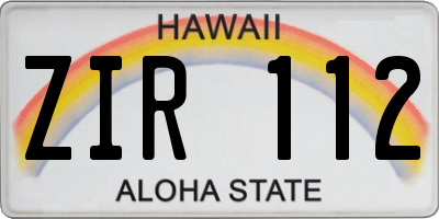 HI license plate ZIR112