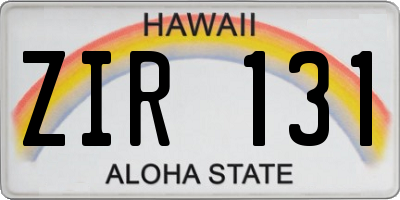 HI license plate ZIR131