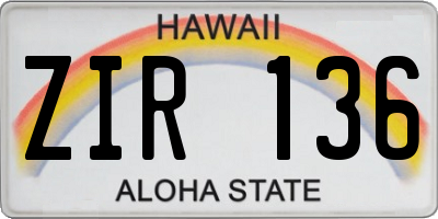 HI license plate ZIR136