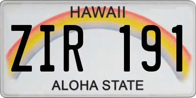 HI license plate ZIR191