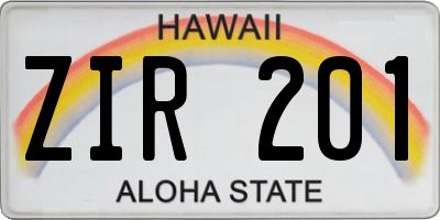 HI license plate ZIR201
