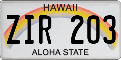 HI license plate ZIR203