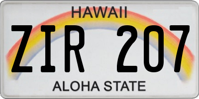 HI license plate ZIR207