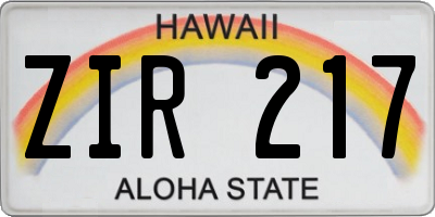 HI license plate ZIR217
