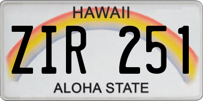 HI license plate ZIR251