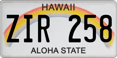 HI license plate ZIR258
