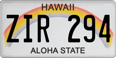 HI license plate ZIR294