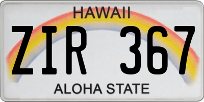 HI license plate ZIR367