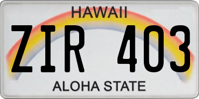 HI license plate ZIR403