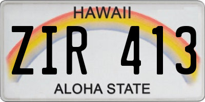 HI license plate ZIR413