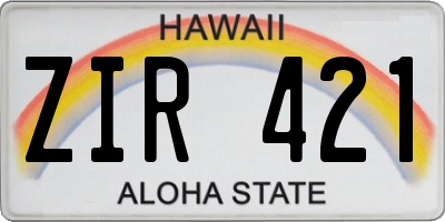 HI license plate ZIR421