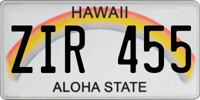 HI license plate ZIR455