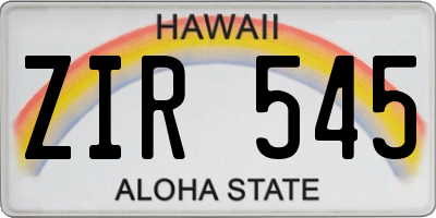HI license plate ZIR545