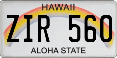 HI license plate ZIR560