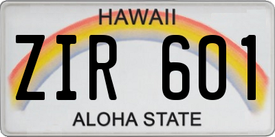HI license plate ZIR601
