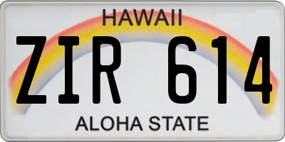 HI license plate ZIR614