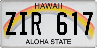 HI license plate ZIR617