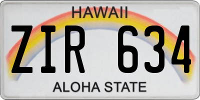 HI license plate ZIR634