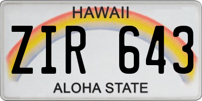 HI license plate ZIR643