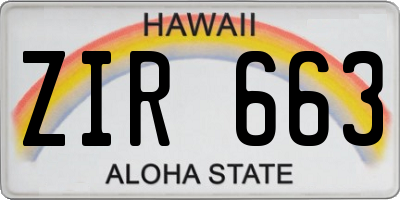 HI license plate ZIR663