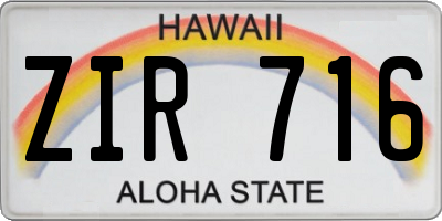 HI license plate ZIR716