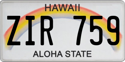 HI license plate ZIR759