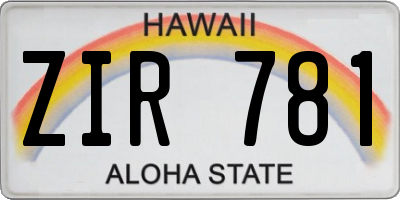 HI license plate ZIR781