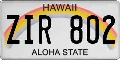HI license plate ZIR802
